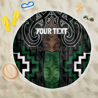 Maori Taiaha Pounamu Whakairo Personalized Beach Blanket Jade Poutama Motifs