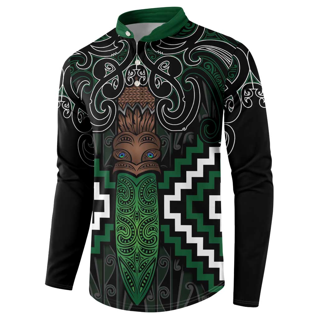 Maori Taiaha Pounamu Whakairo Personalized Button Sweatshirt Jade Poutama Motifs