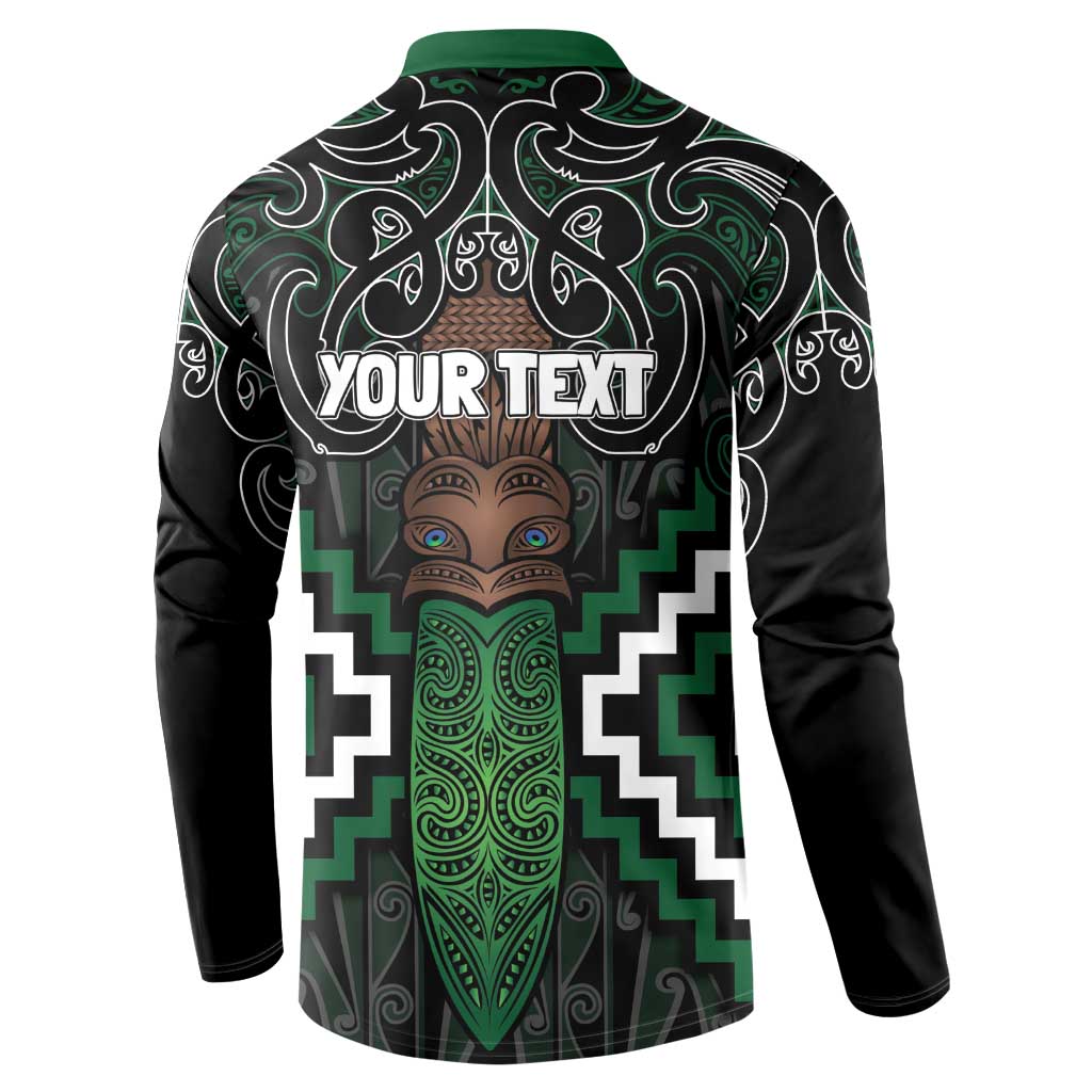 Maori Taiaha Pounamu Whakairo Personalized Button Sweatshirt Jade Poutama Motifs