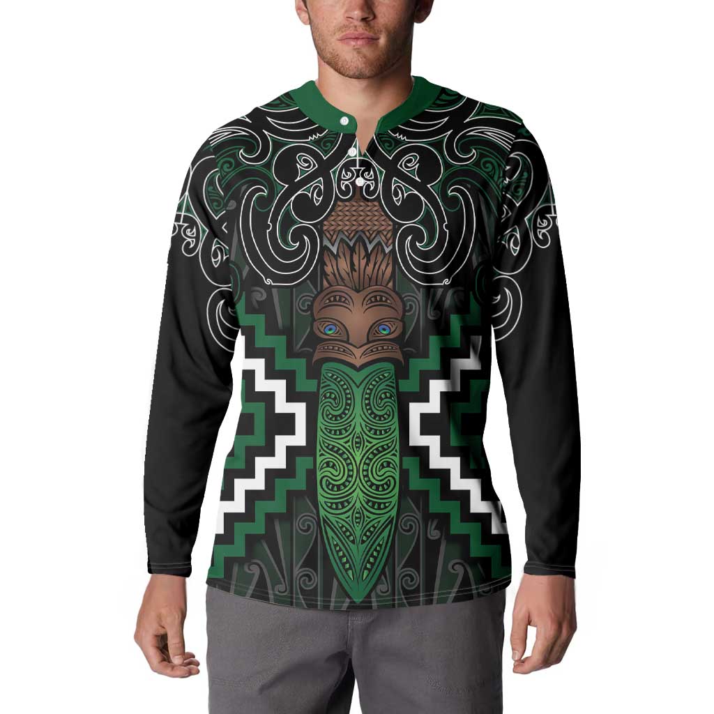 Maori Taiaha Pounamu Whakairo Personalized Button Sweatshirt Jade Poutama Motifs