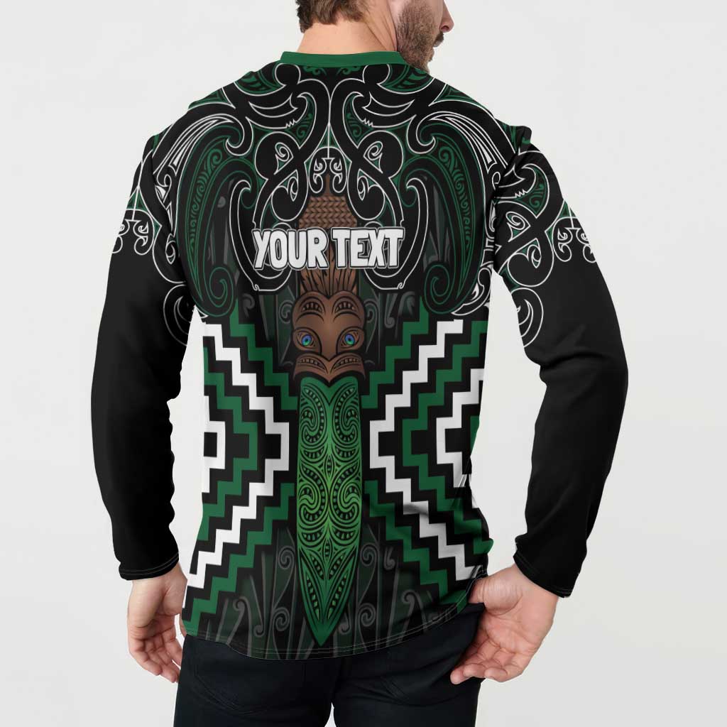 Maori Taiaha Pounamu Whakairo Personalized Button Sweatshirt Jade Poutama Motifs