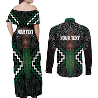 Maori Taiaha Pounamu Whakairo Personalized Couples Matching Off Shoulder Maxi Dress and Long Sleeve Button Shirt Jade Poutama Motifs LT7 - Polynesian Pride