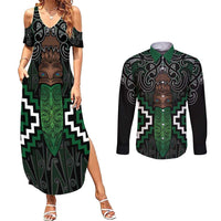 Maori Taiaha Pounamu Whakairo Personalized Couples Matching Summer Maxi Dress and Long Sleeve Button Shirt Jade Poutama Motifs LT7 Jade - Polynesian Pride