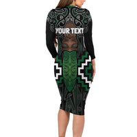 Maori Taiaha Pounamu Whakairo Personalized Family Matching Long Sleeve Bodycon Dress and Hawaiian Shirt Jade Poutama Motifs LT7 - Polynesian Pride