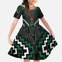 Maori Taiaha Pounamu Whakairo Personalized Family Matching Mermaid Dress and Hawaiian Shirt Jade Poutama Motifs LT7 Daughter's Dress Jade - Polynesian Pride