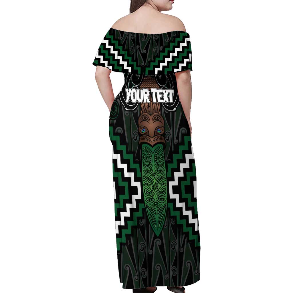 Maori Taiaha Pounamu Whakairo Personalized Family Matching Off Shoulder Maxi Dress and Hawaiian Shirt Jade Poutama Motifs