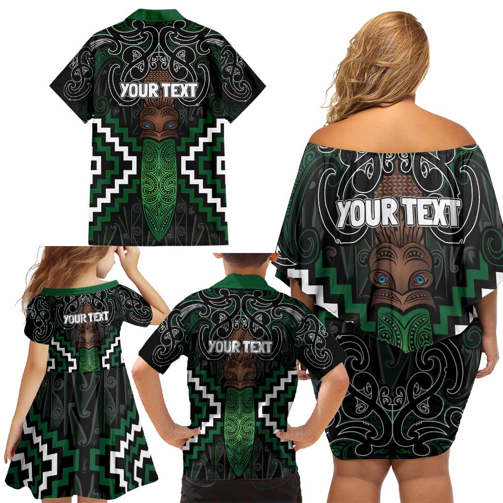Maori Taiaha Pounamu Whakairo Personalized Family Matching Off Shoulder Short Dress and Hawaiian Shirt Jade Poutama Motifs LT7 - Polynesian Pride