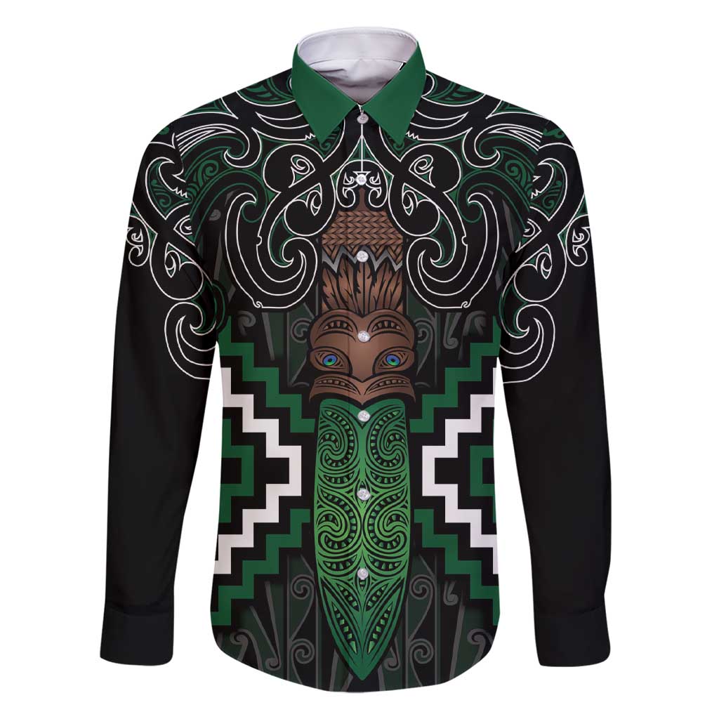 Maori Taiaha Pounamu Whakairo Personalized Family Matching Short Sleeve Bodycon Dress and Hawaiian Shirt Jade Poutama Motifs LT7 Dad's Shirt - Long Sleeve Jade - Polynesian Pride