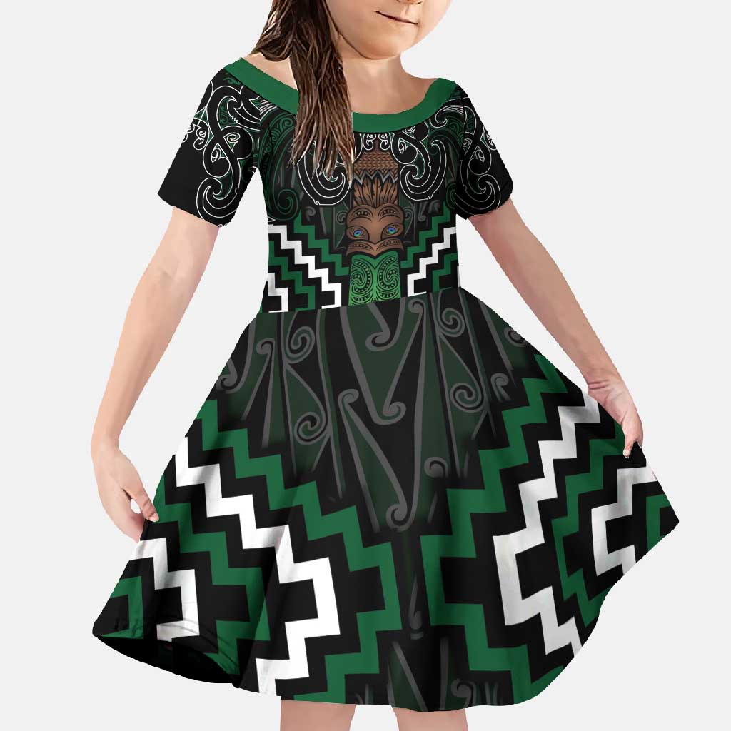 Maori Taiaha Pounamu Whakairo Personalized Family Matching Summer Maxi Dress and Hawaiian Shirt Jade Poutama Motifs LT7 Daughter's Dress Jade - Polynesian Pride