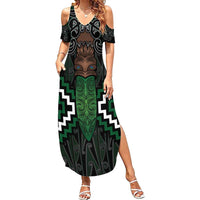 Maori Taiaha Pounamu Whakairo Personalized Family Matching Summer Maxi Dress and Hawaiian Shirt Jade Poutama Motifs LT7 Mom's Dress Jade - Polynesian Pride