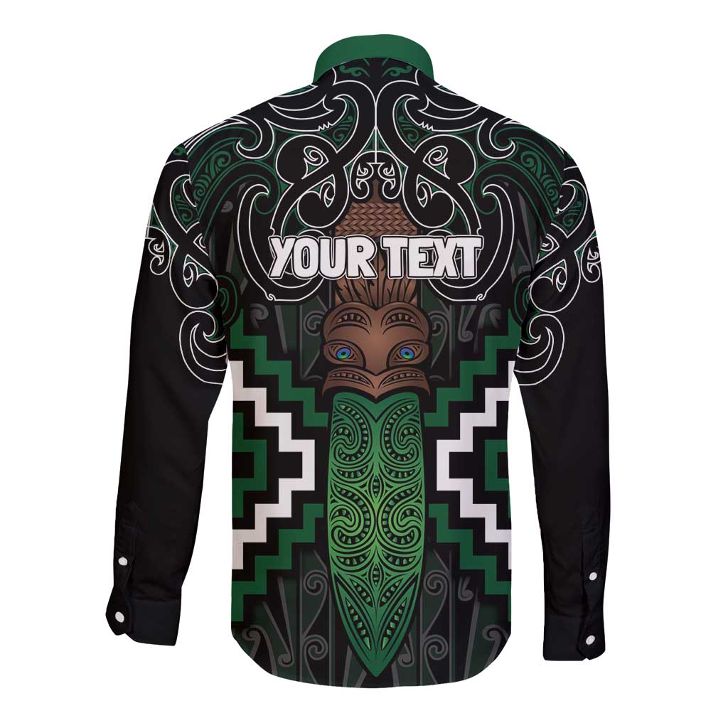 Maori Taiaha Pounamu Whakairo Personalized Long Sleeve Button Shirt Jade Poutama Motifs