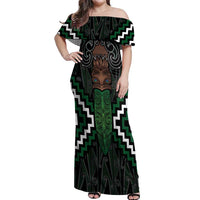 Maori Taiaha Pounamu Whakairo Personalized Off Shoulder Maxi Dress Jade Poutama Motifs