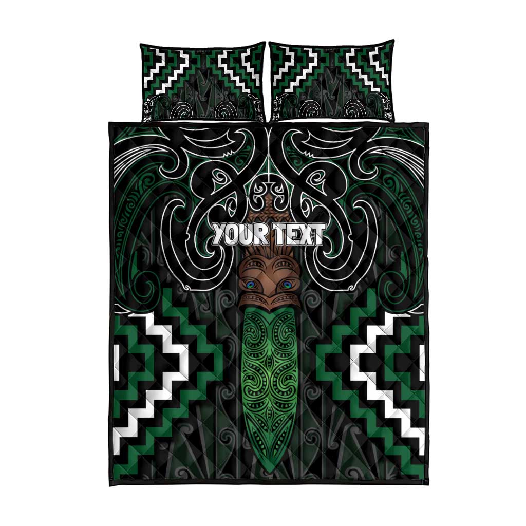 Maori Taiaha Pounamu Whakairo Personalized Quilt Bed Set Jade Poutama Motifs