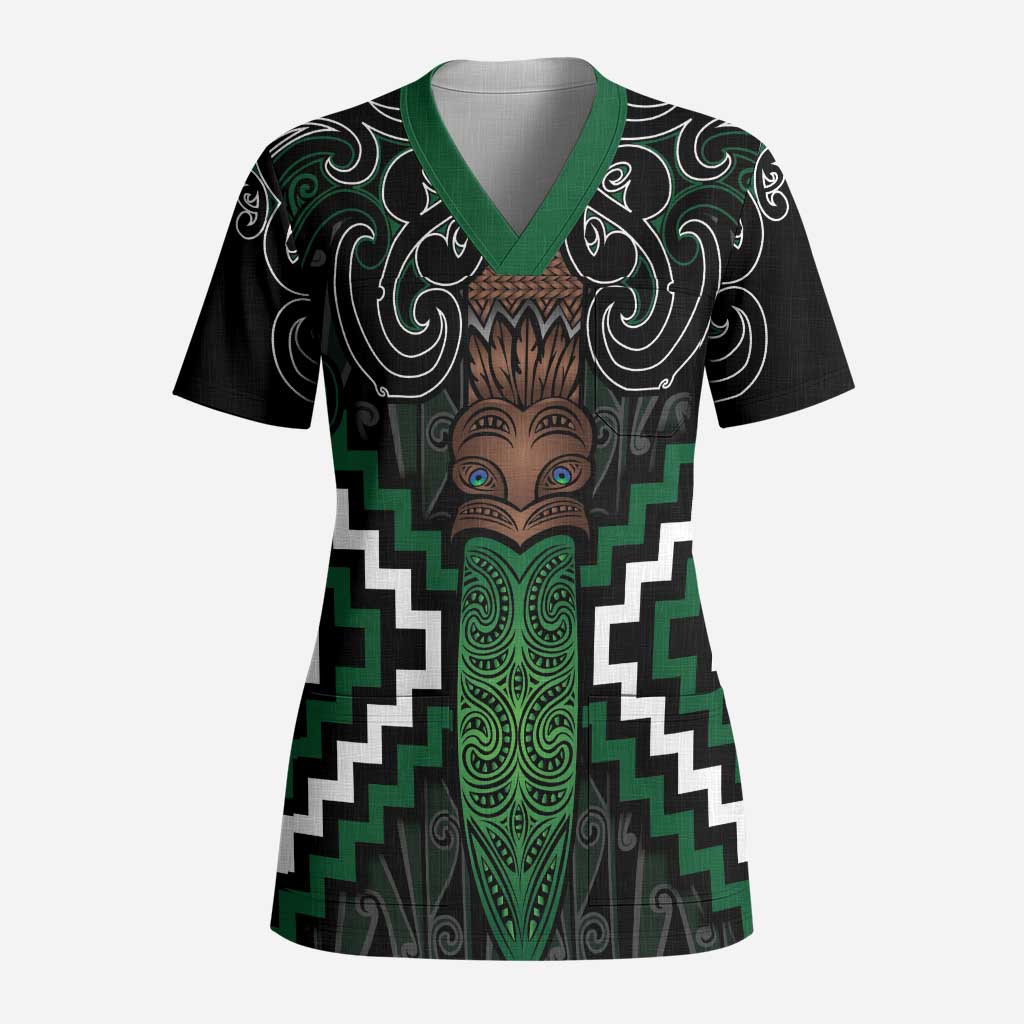 Maori Taiaha Pounamu Whakairo Personalized Scrub Top Jade Poutama Motifs - Polynesian Pride