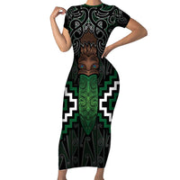 Maori Taiaha Pounamu Whakairo Personalized Short Sleeve Bodycon Dress Jade Poutama Motifs