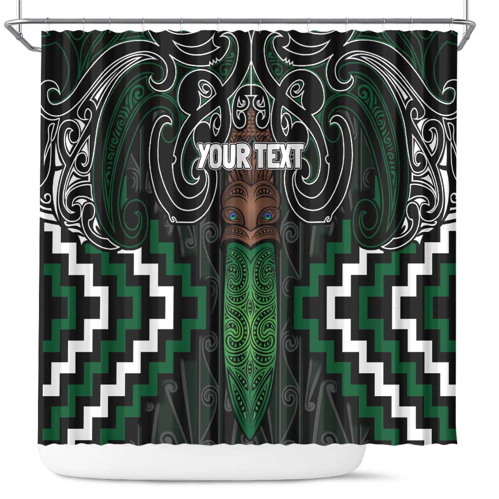 Maori Taiaha Pounamu Whakairo Personalized Shower Curtain Jade Poutama Motifs