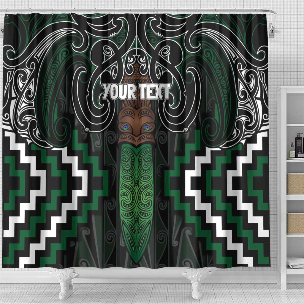 Maori Taiaha Pounamu Whakairo Personalized Shower Curtain Jade Poutama Motifs