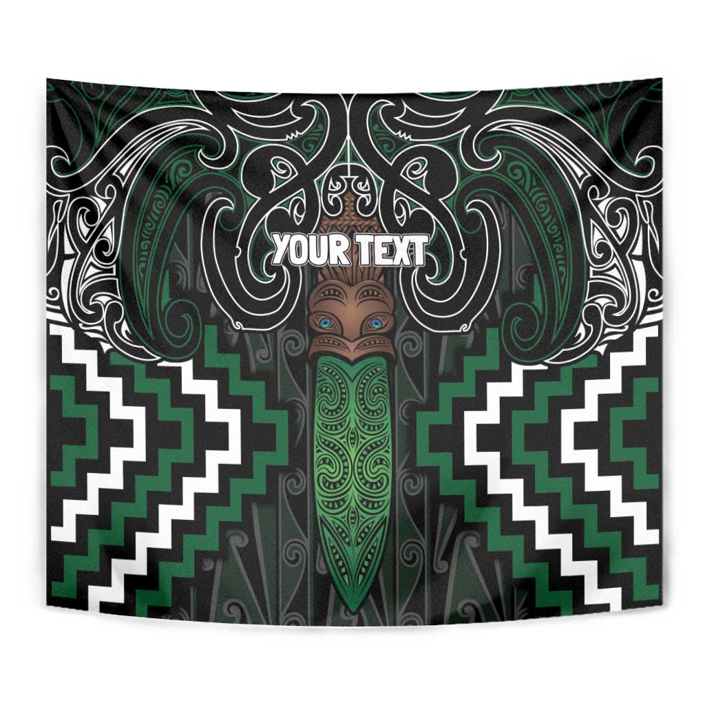 Maori Taiaha Pounamu Whakairo Personalized Tapestry Jade Poutama Motifs
