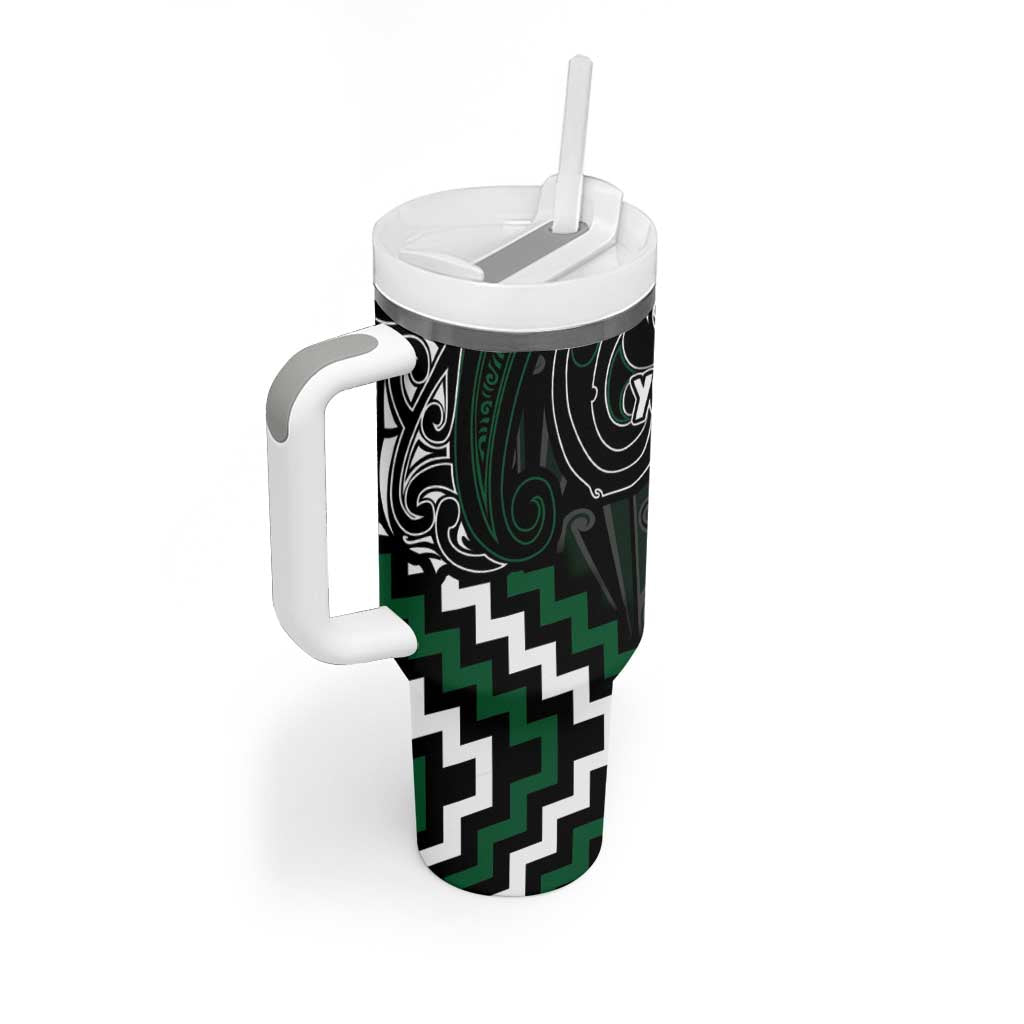 Maori Taiaha Pounamu Whakairo Personalized Tumbler With Handle Jade Poutama Motifs