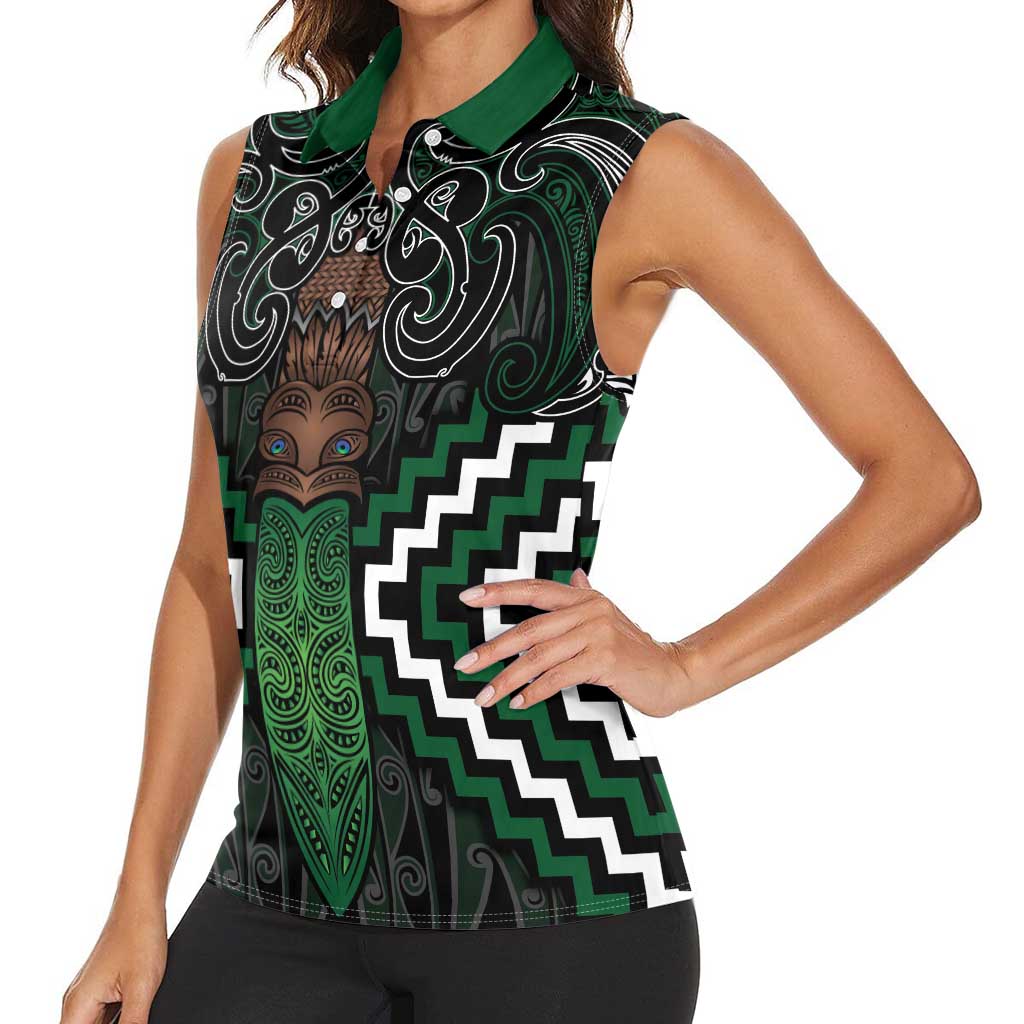 Maori Taiaha Pounamu Whakairo Personalized Women Sleeveless Polo Shirt Jade Poutama Motifs