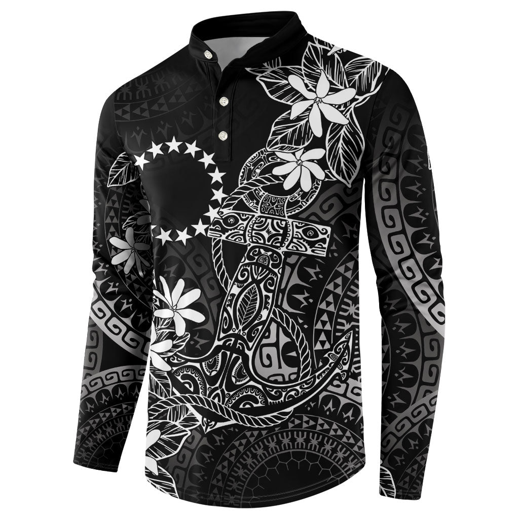 Black Kuki Airani Tapakau Button Sweatshirt Tribal Anchor Mix Tiare
