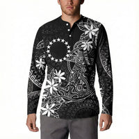 Black Kuki Airani Tapakau Button Sweatshirt Tribal Anchor Mix Tiare
