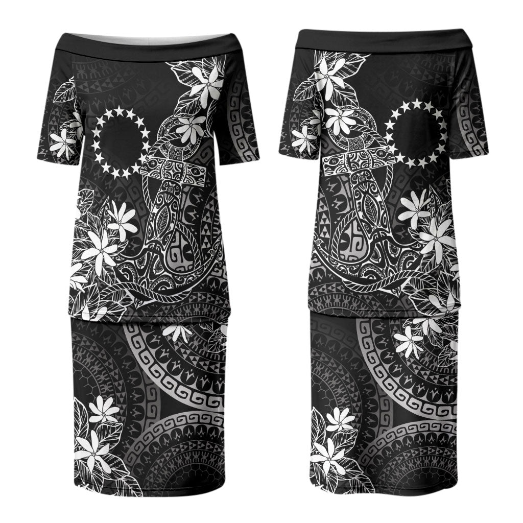 Black Kuki Airani Tapakau Couples Matching Puletasi and Long Sleeve Button Shirt Tribal Anchor Mix Tiare LT7 - Polynesian Pride