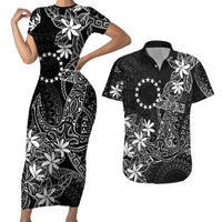 Black Kuki Airani Tapakau Couples Matching Short Sleeve Bodycon Dress and Hawaiian Shirt Tribal Anchor Mix Tiare LT7 Black - Polynesian Pride
