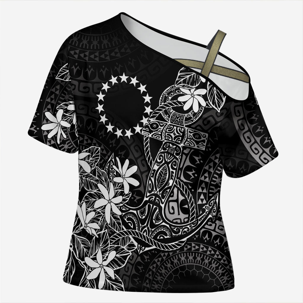 Black Kuki Airani Tapakau Cross Shoulder Shirt Tribal Anchor Mix Tiare LT7 Female Black - Polynesian Pride