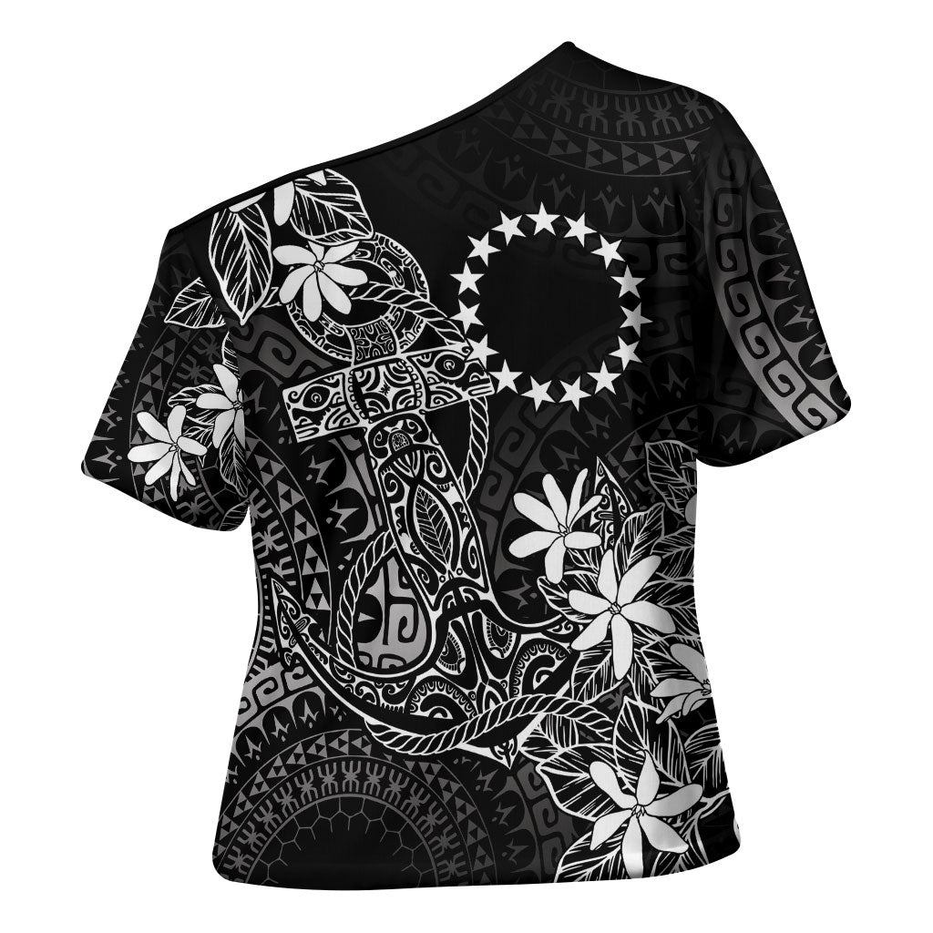 Black Kuki Airani Tapakau Cross Shoulder Shirt Tribal Anchor Mix Tiare LT7 - Polynesian Pride