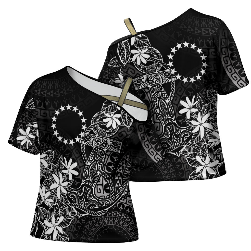 Black Kuki Airani Tapakau Cross Shoulder Shirt Tribal Anchor Mix Tiare LT7 - Polynesian Pride
