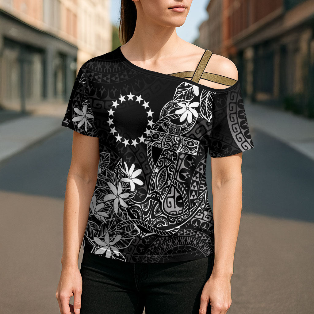 Black Kuki Airani Tapakau Cross Shoulder Shirt Tribal Anchor Mix Tiare LT7 - Polynesian Pride
