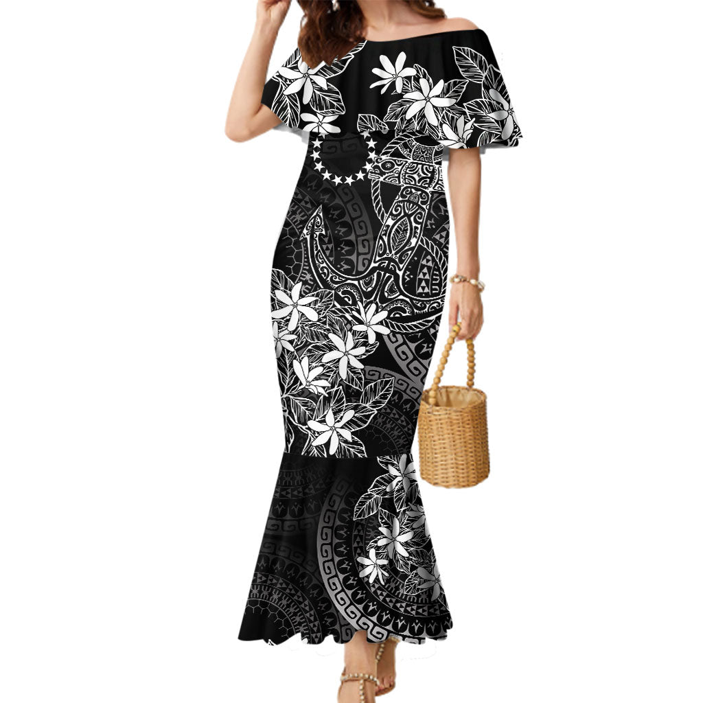 Black Kuki Airani Tapakau Family Matching Mermaid Dress and Hawaiian Shirt Tribal Anchor Mix Tiare LT7 Mom's Dress Black - Polynesian Pride