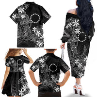 Black Kuki Airani Tapakau Family Matching Off The Shoulder Long Sleeve Dress and Hawaiian Shirt Tribal Anchor Mix Tiare LT7 - Polynesian Pride