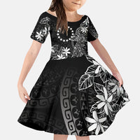 Black Kuki Airani Tapakau Family Matching Off Shoulder Maxi Dress and Hawaiian Shirt Tribal Anchor Mix Tiare LT7 Daughter's Dress Black - Polynesian Pride