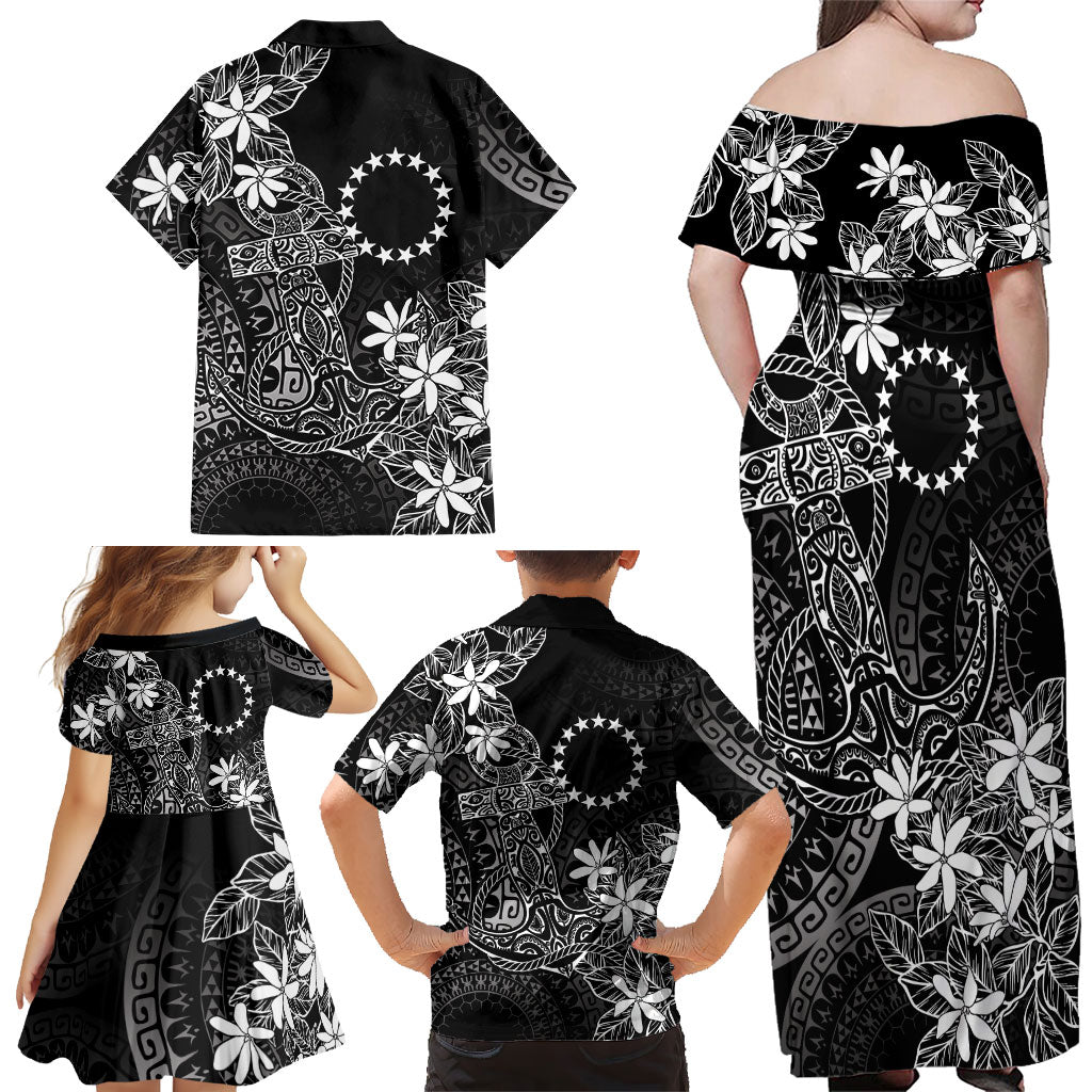 Black Kuki Airani Tapakau Family Matching Off Shoulder Maxi Dress and Hawaiian Shirt Tribal Anchor Mix Tiare LT7 - Polynesian Pride