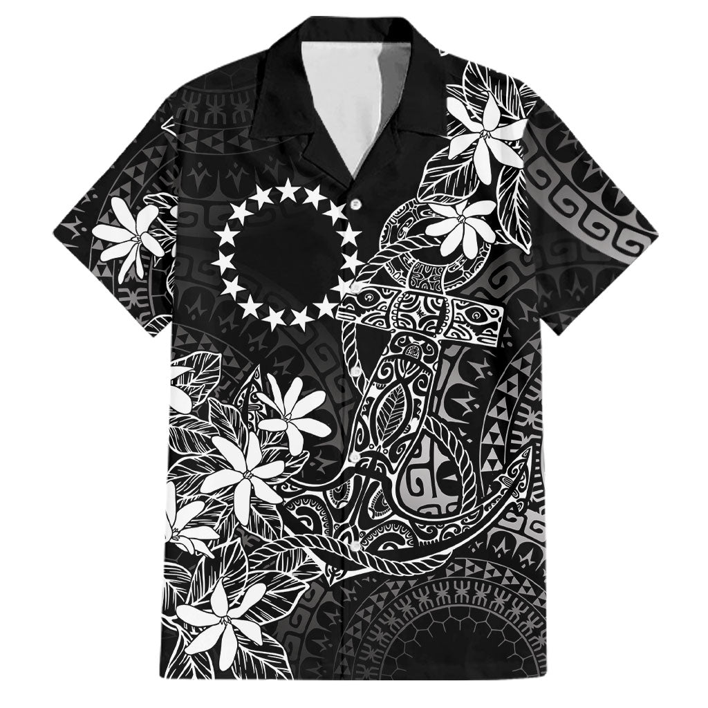 Black Kuki Airani Tapakau Family Matching Short Sleeve Bodycon Dress and Hawaiian Shirt Tribal Anchor Mix Tiare LT7 Dad's Shirt - Short Sleeve Black - Polynesian Pride