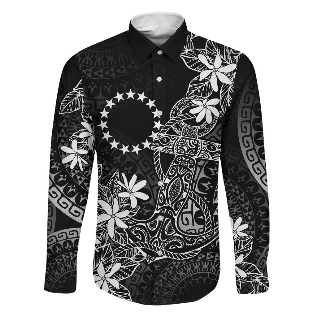 Black Kuki Airani Tapakau Family Matching Tank Maxi Dress and Hawaiian Shirt Tribal Anchor Mix Tiare LT7 Dad's Shirt - Long Sleeve Black - Polynesian Pride