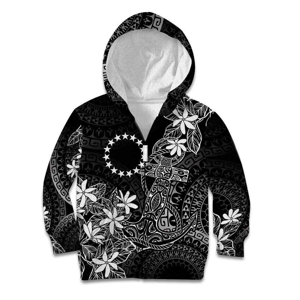 Black Kuki Airani Tapakau Kid Hoodie Tribal Anchor Mix Tiare LT7 Zip Hoodie Black - Polynesian Pride