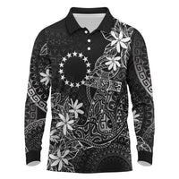 Black Kuki Airani Tapakau Long Sleeve Polo Shirt Tribal Anchor Mix Tiare LT7 Black - Polynesian Pride