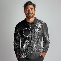 Black Kuki Airani Tapakau Long Sleeve Polo Shirt Tribal Anchor Mix Tiare LT7 - Polynesian Pride