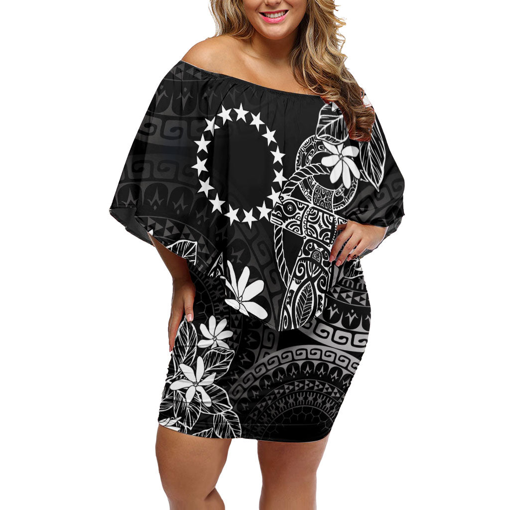 Black Kuki Airani Tapakau Off Shoulder Short Dress Tribal Anchor Mix Tiare