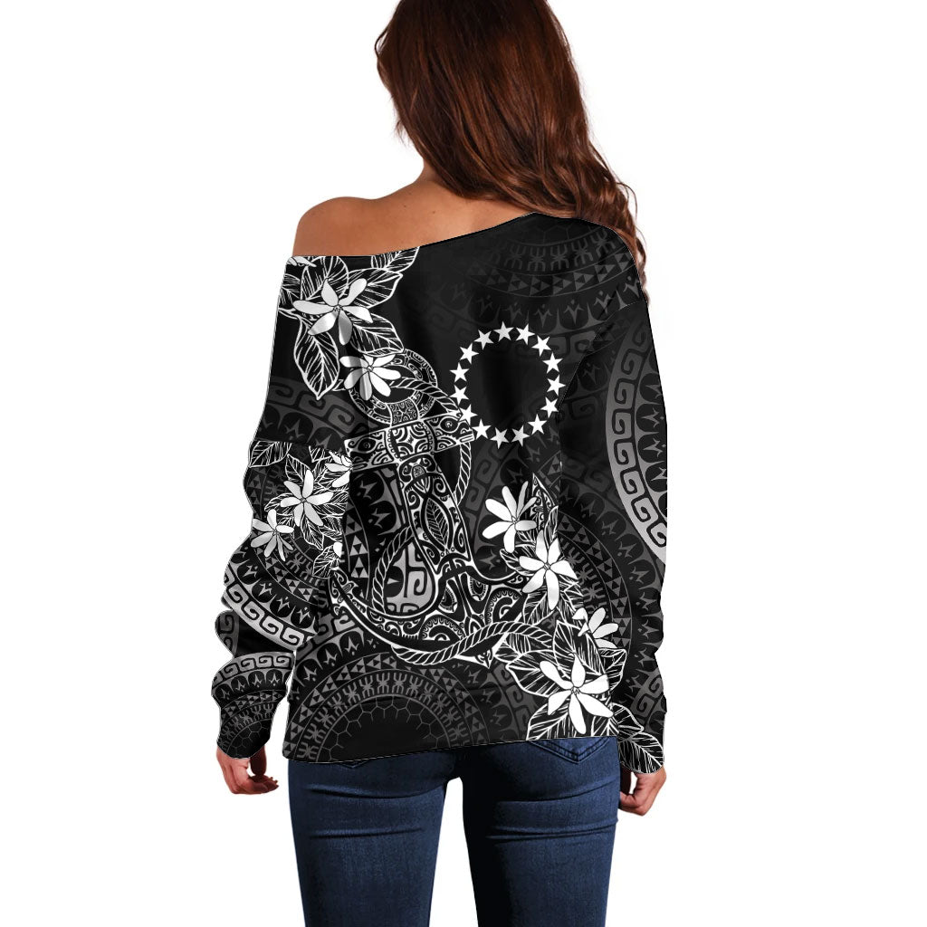 Black Kuki Airani Tapakau Off Shoulder Sweater Tribal Anchor Mix Tiare