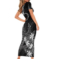 Black Kuki Airani Tapakau Short Sleeve Bodycon Dress Tribal Anchor Mix Tiare LT7 - Polynesian Pride