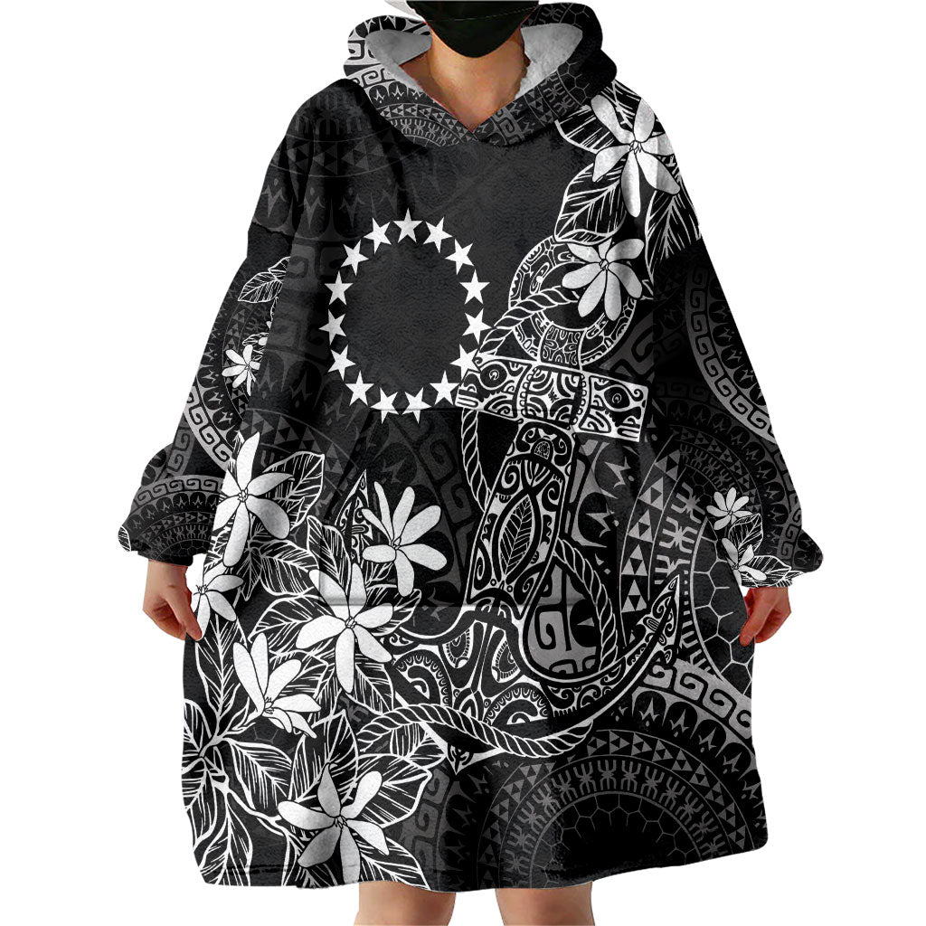 Black Kuki Airani Tapakau Wearable Blanket Hoodie Tribal Anchor Mix Tiare LT7 - Polynesian Pride
