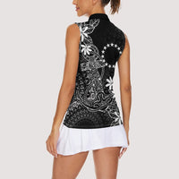 Black Kuki Airani Tapakau Women Sleeveless Polo Shirt Tribal Anchor Mix Tiare LT7 - Polynesian Pride
