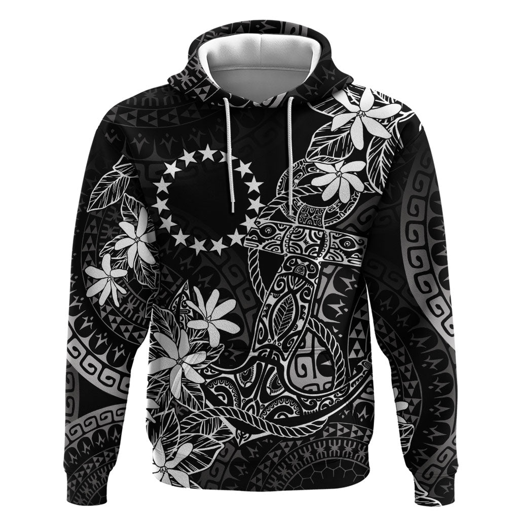 Black Kuki Airani Tapakau Zip Hoodie Tribal Anchor Mix Tiare LT7 Pullover Hoodie Black - Polynesian Pride