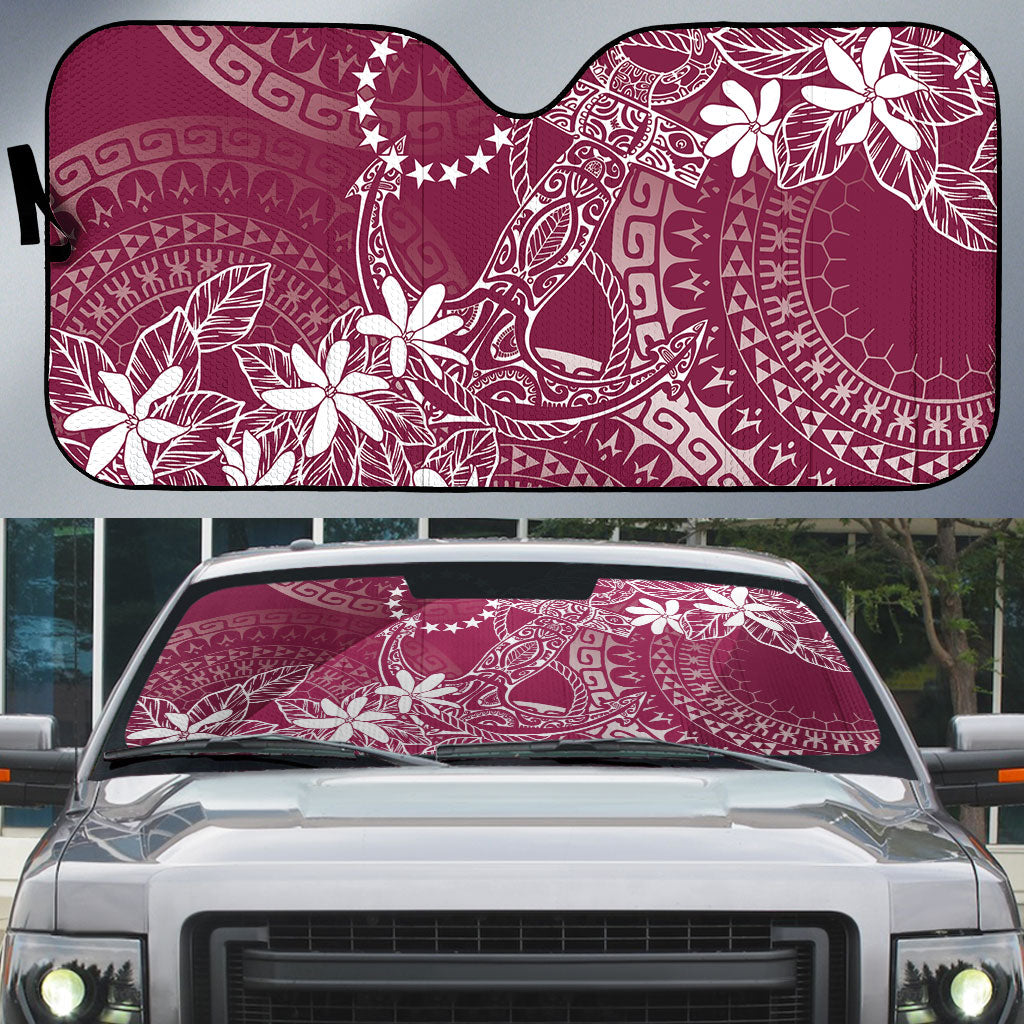 Maroon Kuki Airani Tapakau Auto Sun Shade Tribal Anchor Mix Tiare LT7 Maroon - Polynesian Pride