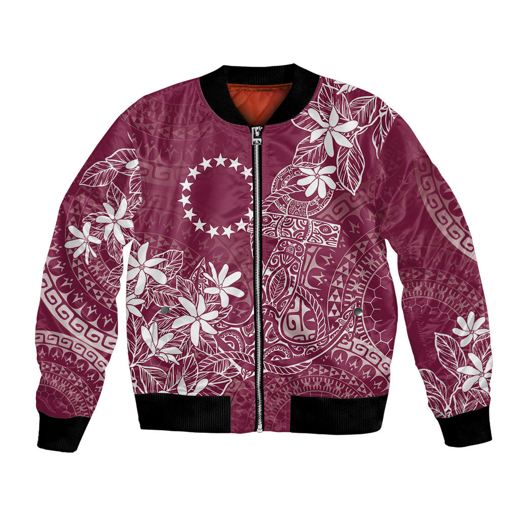 Maroon Kuki Airani Tapakau Bomber Jacket Tribal Anchor Mix Tiare