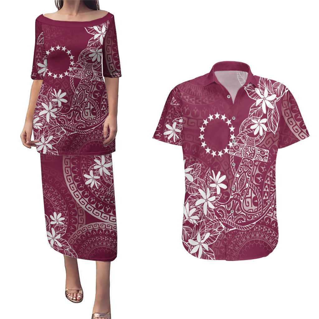 Maroon Kuki Airani Tapakau Couples Matching Puletasi and Hawaiian Shirt Tribal Anchor Mix Tiare LT7 Maroon - Polynesian Pride